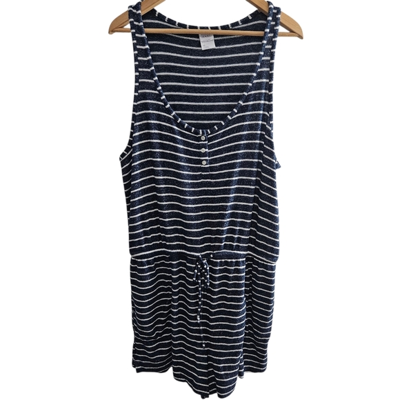Stars Above Women’s Perfectly Cozy Sleeveless Striped Romper W/Pockets Blue - Picture 1 of 10